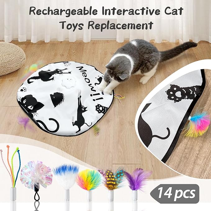 ORSDA 14PCS Cat Feather Toys Replacement Interactive Kitten Toys for Indoor Cats with Mylar Crinkle Balls Multicolor Pack for Indoor Exercise（Only Suitable for T65 & T85 4 in 1 and 5 in 1 Cat Toy