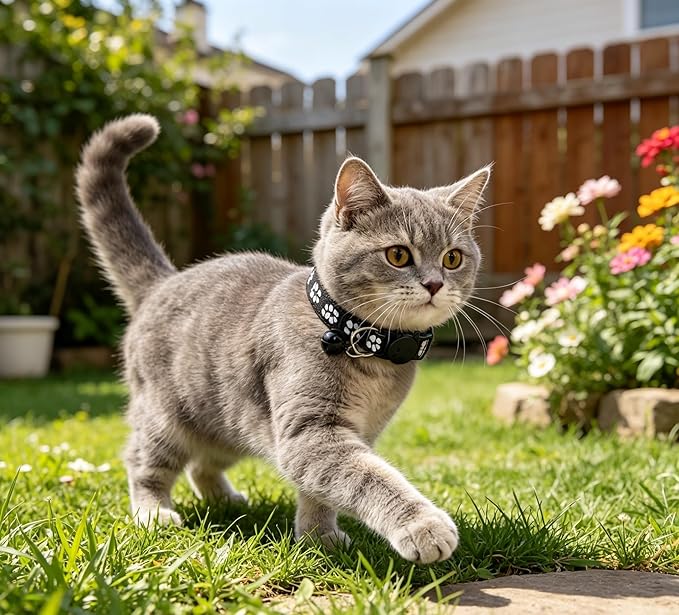 6 Pack Cute Paw Print Cat Collars, Breakaway Safety Nylon Cat Collars with Removable Bell, Adjustable 19-32cm for Kitten & Adult Cat