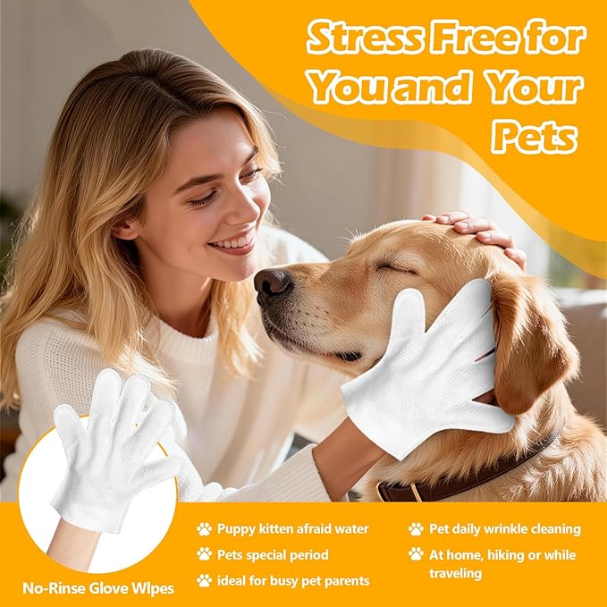 Pet Grooming Gloves (20 Count), Hypoallergenic Deodorizing Wipes for Dogs & Cats - Disposable Bath & Coat Cleaning Gloves for Shiny Fur