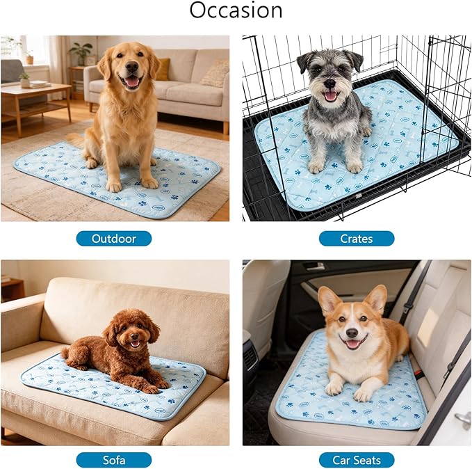 DELIFUR Pet Cooling Blanket, 23.6x35.4 in Ice Silk Cooling Mat for Dogs & Cats, Portable & Washable Pet Cooling Blanket, Easy Carry Mats for Crates, Beds, Sofas, Cars, Summer Use (Blue)