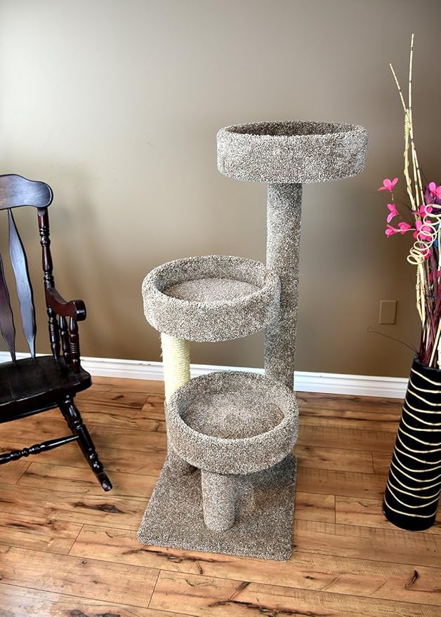 New Cat Condos Carpeted Solid Wood Cat Tree Tower, Neutral