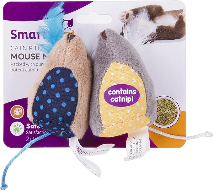 SmartyKat (2 Count) Mouse Mates Plush Catnip Cat Toys - Brown/Gray, 2 Count
