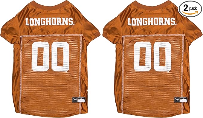 Pets First NCAA College Texas Longhorns Mesh Jersey for Dogs & Cats, Size Small, Licensed Dog Jersey with Your Favorite Football/Basketball College Team (Pack of 2)
