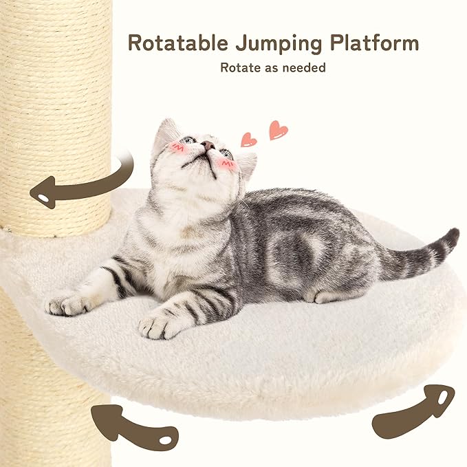 NUNU Modern Cat Tree, Modern Cat Trees Tower, Wooden Cat Tree for Large Cats, 53" Cat Tower for Indoor Cats, Hand-Woven Condo & Top Perch, for Kittens Climb, Play & Rest