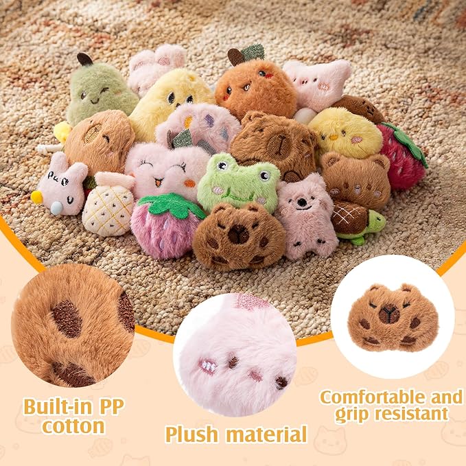 Leitee 40 Pcs Cat Toys Bulk Interactive Chew Toys for Indoor Cats, Small Plush Soft Kitten Teething Chew Toy for Cat Lovers Gifts Entertaining, Catnip Not Included(Cute,2-2.8")
