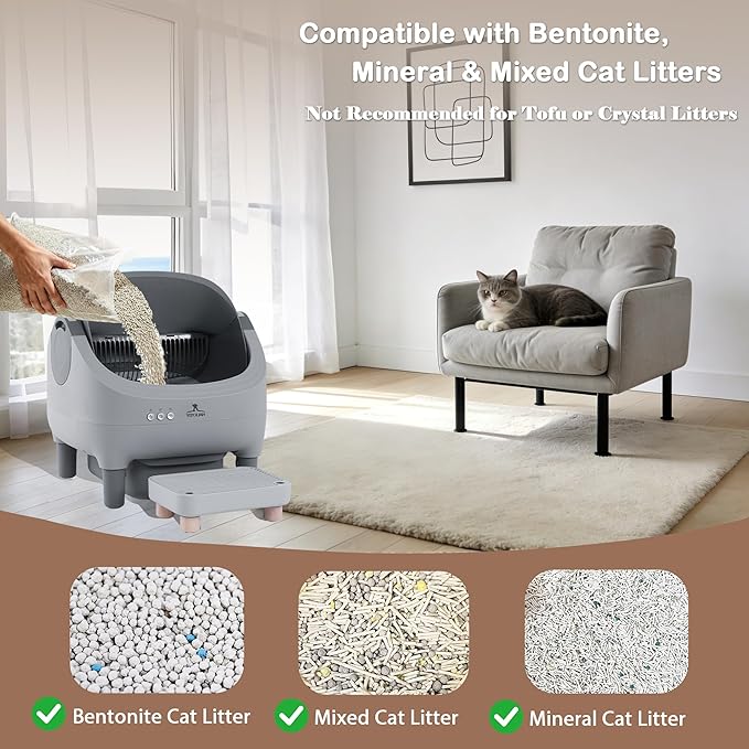 Automatic cat Litter Box, Supports APP Remote Connection, Health Monitoring System, Low-Noise and Quiet, Equipped with high-Barrier Protection