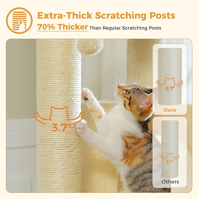 MUTTROS Large Cat Tree for Indoor Cats Large Adult, 57.8" Heavy Duty Cat Tower with Reinforced Scratching Posts (φ3.7in) and Plush Larger Hammock for Maine Coon & Big Cats, Supports 30lbs, Beige