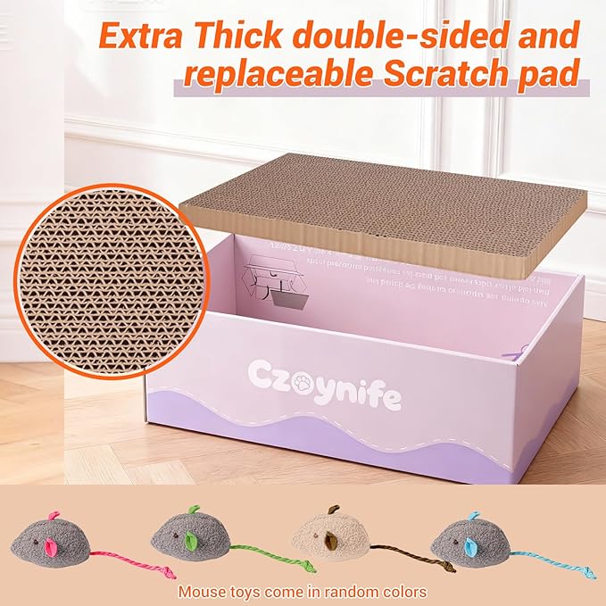 3PCS Cat Scratcher Bed, Oval Cat Scratcher Pad Bowl Nest for Indoor Cats, Round Cat Scratching Cardboard, Furniture Protector for Couch, for Kittens (Purple, 17 * 11.5 in)