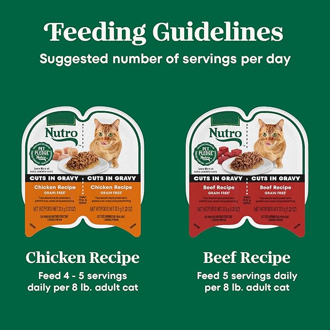 Nutro Perfect Portions Wet Cat Food Cuts in Gravy Multipack, Adult Cat Food Wet Chicken & Beef Recipes, 2.64 oz Twin-Pack Trays (12 Count, Pack of 1)