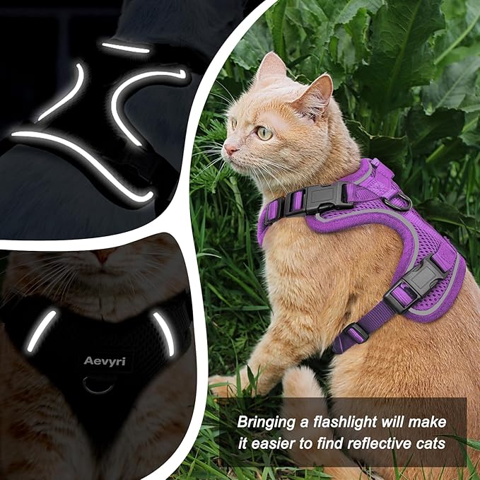 Cat Harness and Leash for Walking, The Upgrade Can be Adjusted in Four Directions and Breathable Cat Harness for Anti Escape that can be Fitted and Positioned, Reflective Strips Harness, Purple, XS
