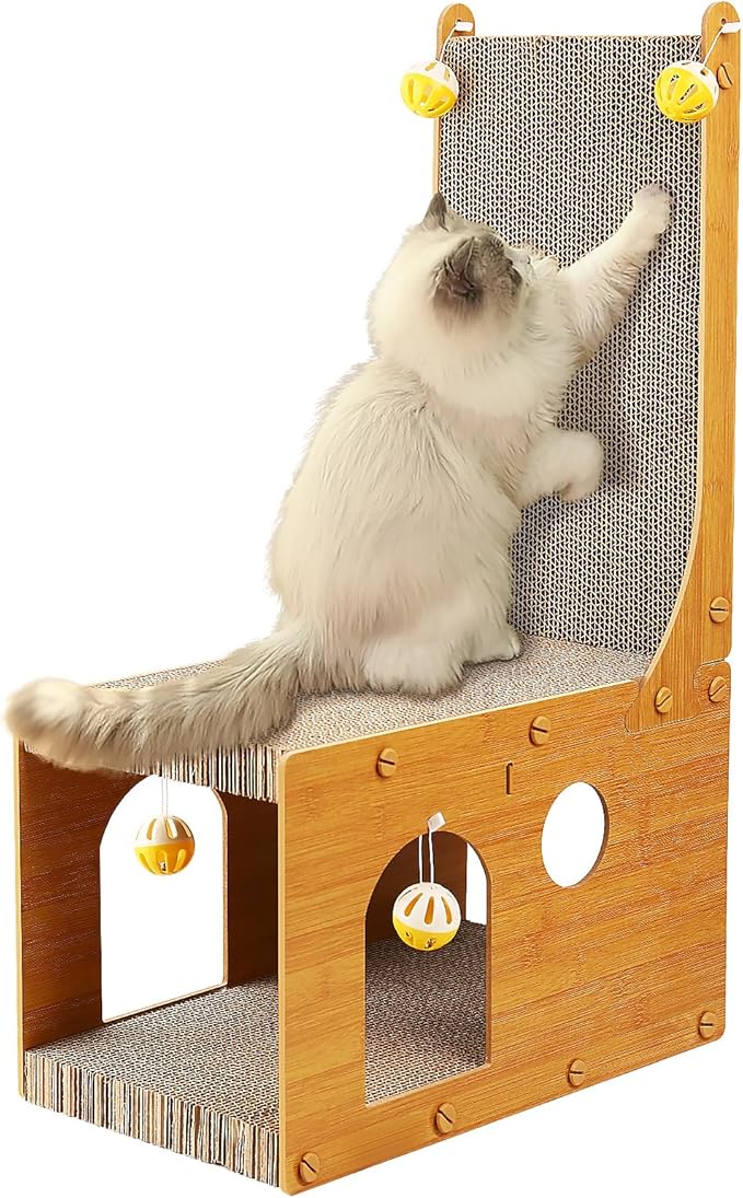 YEMOO Cat Scratcher, Cat Scratching Board, L Shaped Vertical Cat Scratcher for Wall and Couch Protection, Cat Cardboard Scratcher with 4 Ball Toys for Indoor Cats