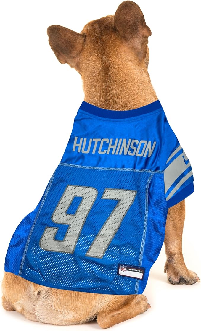 NFLPA Aidan Hutchinson PET Jersey, NFL Dog Shirt, Size Large, Detroit Lions Mesh Jersey for Dogs