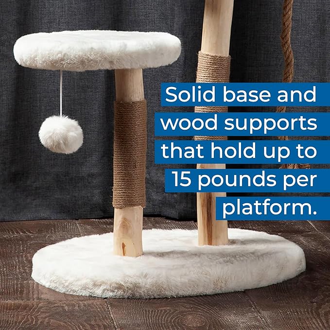Habitat Haven The Oasis Cat Tree - Luxury Cat Condo, Modern Indoor Tower with Faux Fur Bed, Scratching Posts, and Toy for Cats, 23.5-Inch Width x 18-Inch Depth x 28.5-Inch Height