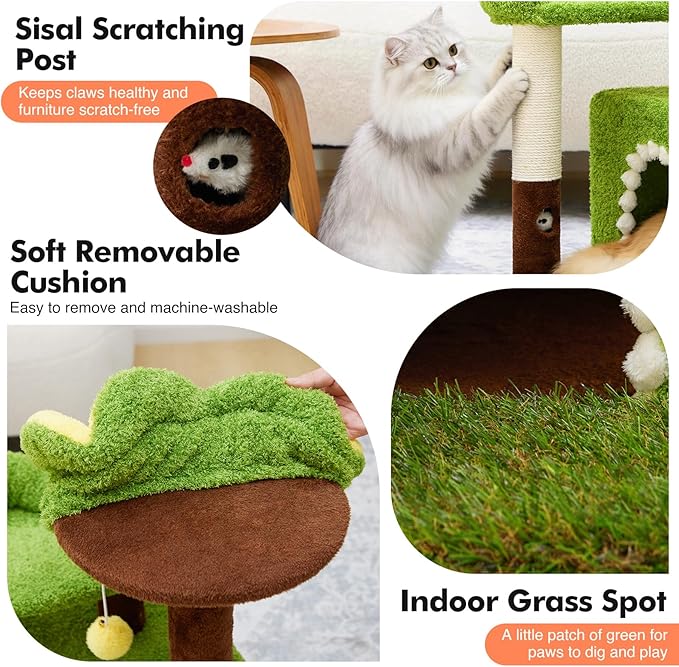 WOOCHPET Flower Cat Tree with Cat Condo for Indoor Cats, 29" Cat Tower with Sisal Scratching Post and Top Perch, 3-in-1 Multi-Level Cat Tower for Small Cats and Kittens