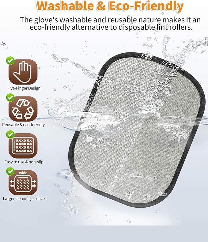 Pet Hair Removal Glove for Dogs & Cats, Upgraded Five-Finger Electrostatic Design, Reusable & Washable Fur Remover for Clothing, Couch, Carpet & Car Seats, Grooming Tool for Dogs & Cats (1 Pack)