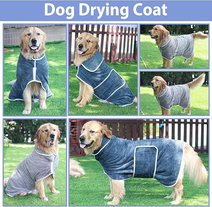 Dog Bathrobe Towel Dog Drying Coat - Super Absorbent Bath Robe for Drying Dogs Large, Soft Adjustable Collar & Belly Strap Fast Drying Coat Pet Dog Cat Bath Robe Towel (Purple, XX-Large)