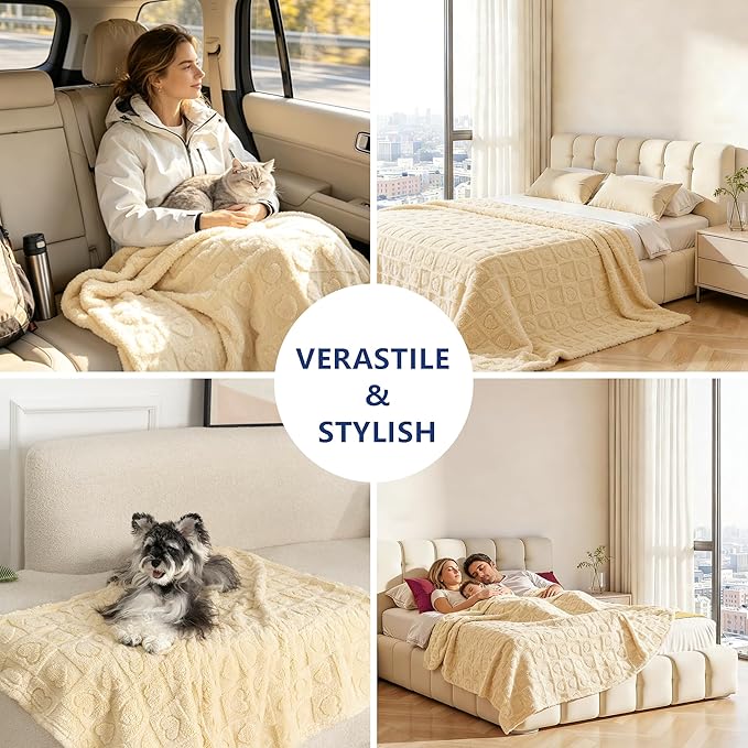 gogobunny Large Pet Blanket for Dogs Cats, Ultra Soft 300GSM Coral Fleece Washable Furniture Protector for Couch Bed Car Seat, Calming Crate Mat Blanket for Large Breeds, Beige, 40x50IN