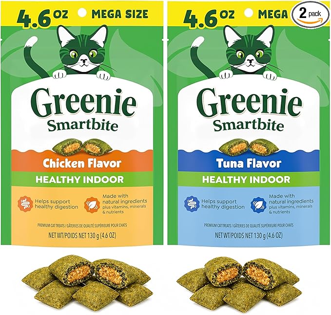 Healthy Indoor Cat Treats, Chicken & Tuna Flavor Variety Pack of 2 (4.6 oz Each) Bundle with Microfiber Cleaning Cloth