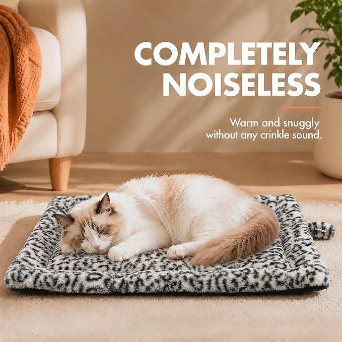 Self Warming Cat Pad for Cats and Small Dogs, Non Electric Thermal Pet Mat, Washable Soft Sleeping Mat with Non Slip Backing, Indoor & Sheltered Outdoor Use, 22 x 18 in, Black/White