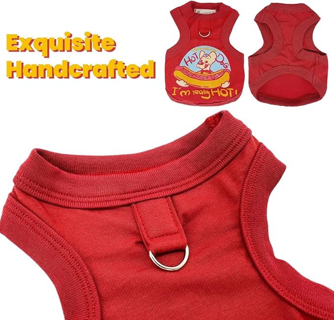 Handmade Tiny Pet Shirt, Cotton & Elastic Clothes for Small/Teacup/Newborn Cats and Dogs, Rabbits (XXS (1.5-3 lbs), Hotdog (Red))