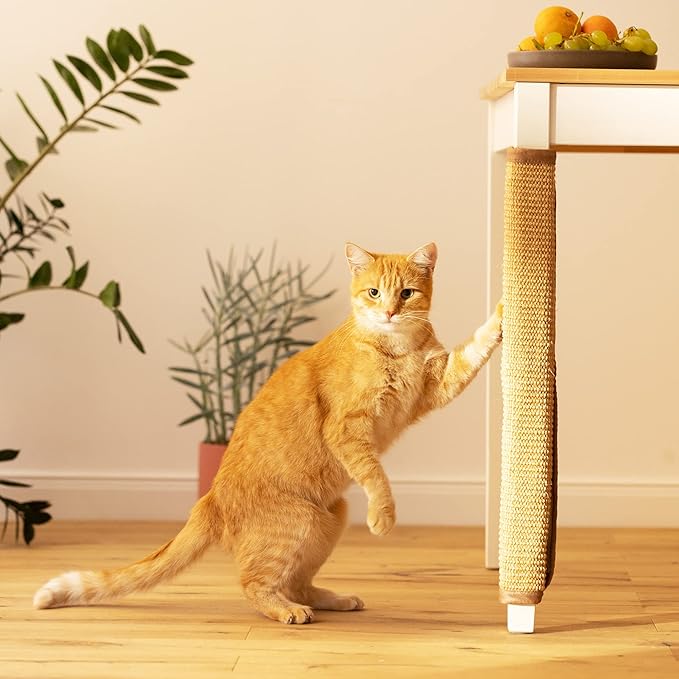 Navaris Table Leg Cat Scratcher - Sisal Scratching Mat Protector for Furniture Legs - Scratch Pad Protection with Wrap Around Straps 23 5/8" x 9 7/8"