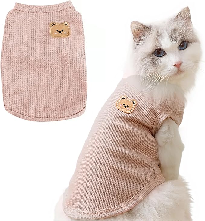 Waffle Knit Cat & Dog T Shirt for Small Dogs, Stretchable Puppy Shirt for Sphynx Cats & Small Breeds, Pet Clothes | Breathable Summer/Winter Apparel for Newborn(Pink 2XLarge)