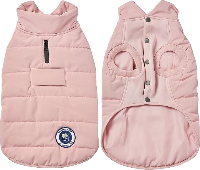 Blueberry Pet Cozy & Comfy Windproof Waterproof Quilted Fall Winter Dog Puffer Jacket in Pink, Back Length 12", Size 10", Warm Coat for Small Dogs