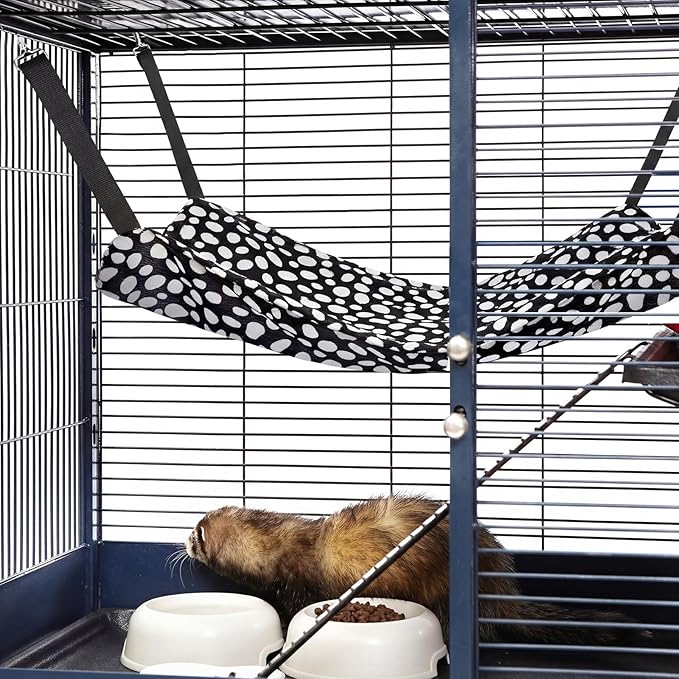 Jetec 2 Pack Cat Hammock for Cage, Catio Accessories Reversible Soft Cats Bed with Adjustable Straps and Hooks Double-Sided Linen and Fleece Hanging Hammock for Cats, Kitten(Leopard and Dot,M)