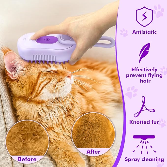 Cloud Care Cat Brush, 4-in-1 Self-Cleaning Pet Steam Brush with 360 Rotating Arm for Shedding, Long and Short Hair Cats and Dogs