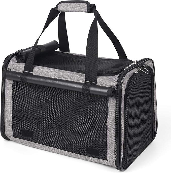 YUDODO 25 lbs Lightproof Soft Sided Large Cat Carrier for Small Dog Pet Airline Approved Travel Bag Puppy Carriers with Side Pockets & Reflective Mesh, Foldable Portable for Outdoor Car Grey