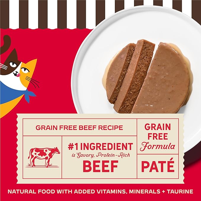 Merrick Purrfect Bistro Grain Free Premium Soft Canned Pate Adult Wet Cat Food, High Protein Beef Recipe - (Pack of 24) 3 oz. Cans