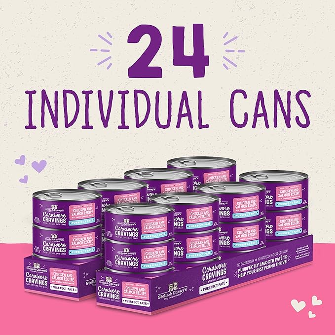 Stella & Chewy's Carnivore Cravings Purrfect Paté - Premium Grain-Free Wet Cat Food - Chicken & Salmon Recipe - High Protein with Bone Broth - Perfect for Picky Eaters - 2.8oz Cans (24 Pack)
