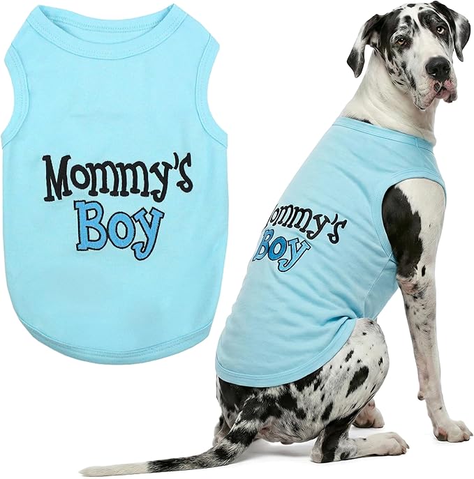 Parisian Pet Dog Shirt for Mother's Day – 100% Cotton Shirts for Large Dogs – Blue Sleeveless Puppy Clothes – Lightweight and Breathable Dog Apparel – Boy Dogs Clothes - Stretchy Mommy’s Boy Pet Shirt