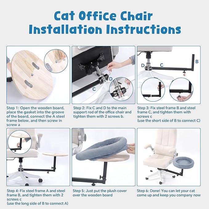 BALAPET Cat Office Chair 360°Rotating & Adjustable Shelf, Cat Bed Beside the Chair with Soft Mat, Indoor Cat Nest Furniture for Office & Game Supports Up to 22lbs.