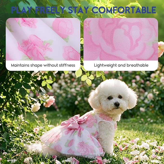 ASENKU Dog Dress Pet Wedding Dress Princess Lace Puppy Birthday Party Outfit Formal Apparel Girl for Small Medium Dogs Cats (XL, Rose)