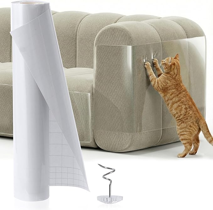 Anti Cat Scratch Furniture Protector Clear Vinyl 196"x16.6" Cat Scratch Pad for Couch Sofa Protector from Cat Claws & Dog Claws,Sticky Flexible Tape for Corner Door Walls Bed