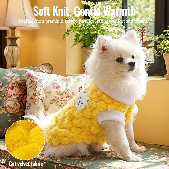 Dog Sweater for Small Dogs Puppy Cats Winter Warm Soft Pet Clothes Pullover Cute Extra Small Dog Apparel, Cat Sweaters for Cats Only Fit Chihuahua Yorkie(Yellow, XL)