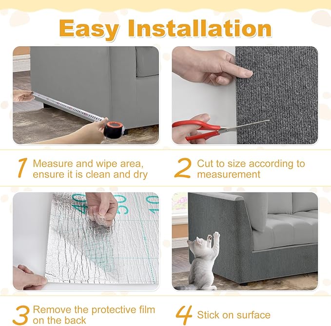 78.7x15.8in Large Size Durable Cat Scratch Furniture Protector,Self-Adhesive Couch Protectors from Cats Scratching,DIY Climbing Cat Scratcher Mat for Furniture,Cat Scratch Couch Protector,Gray