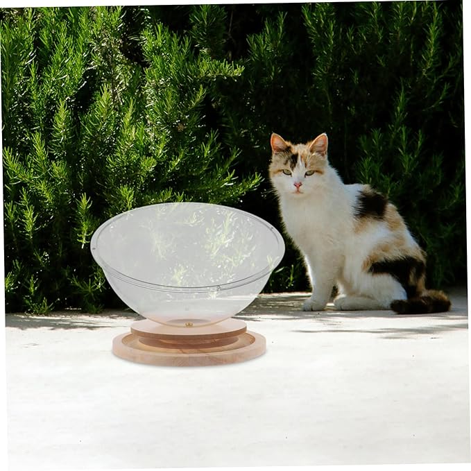 POPETPOP Cat Bed Spaceship Modern Transparent Indoor Cat House with Wooden Stand Multifunctional Toy Sturdy Design for Year Comfort