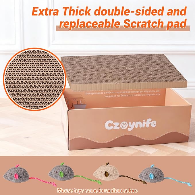 3PCS Cat Scratcher Bed, Oval Cat Scratcher Pad Bowl Nest for Indoor Cats, Round Cat Scratching Cardboard, Furniture Protector for Couch, for Kittens (Brown, 15.7 * 10 in)