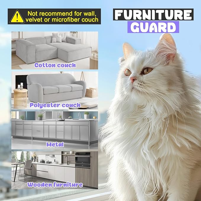 JINVOGREEN Cat Scratch Furniture Protector, 2 Pack 196.8" x 11.8" Couch Protector from Cat Claws, Thickened Transparent Self-Adhesive Furniture Protectors for Couch Protection from Cat Scratching