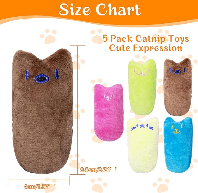 Seyezo Cat Toys for Indoor Cats, 5Ps Cats Fetch Toys, Fluffy Toys for Playing, Interactive Kitten Toys, Kitty Chew Teething Toys, Cat Chew Toy for Kittens (Multi Color, 5 Pack)