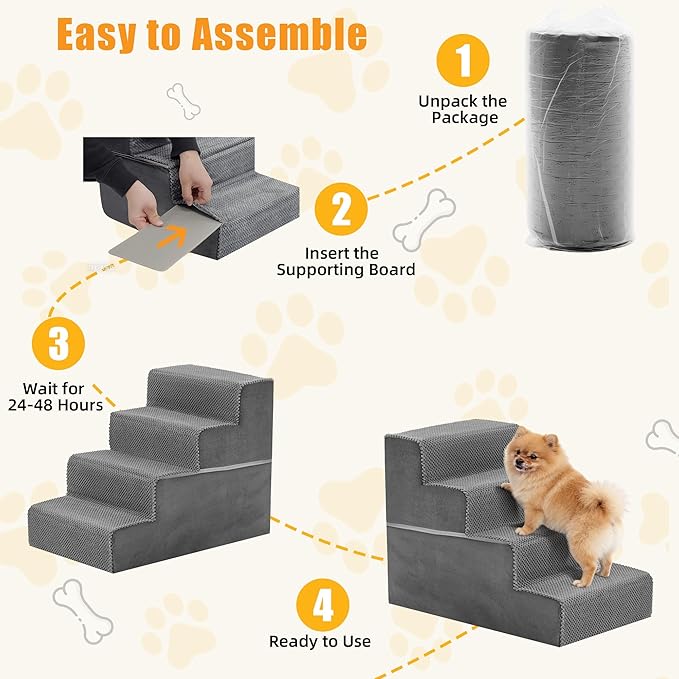 NEWBULIG 4-Step Dog Stairs, 18" H Dog Steps for Sofa and Chair, Non-Slip Sturdy Pet Steps for Small Dogs and Cats, Pet Ramp for High Bed Indoor