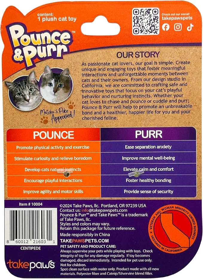 Pounce & Purr® Plush Cat Toys, Catnip & Silvervine Infused, Shiny Iridescent Accents, Interactive Play Toys for Cats & Kittens (Centipede)