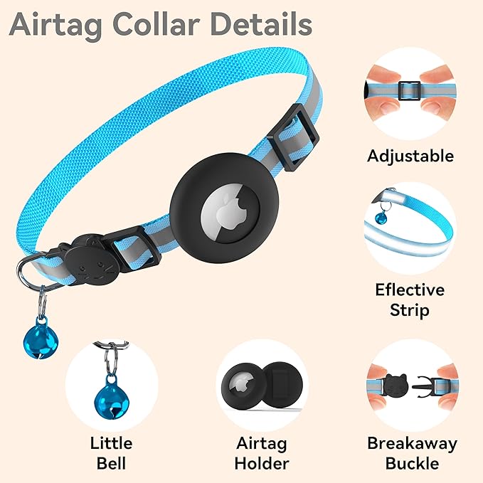 Cat Collar Breakaway, Adjustable Cat Collar with Apple Holder and Bell, Lightweight Kitten Collars for Cats, Kittens (Blue)
