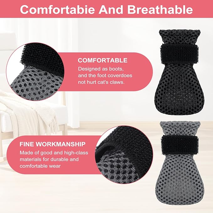 8Pcs Cat Mittens to Prevent Scratching, Adjustable Cat Booties Kitten Mittens, Mesh Breathable Cats Claw Protectors Covers, Anti Scratch Cats Shoes Socks Booties for Pet Bathing Cutting Nails