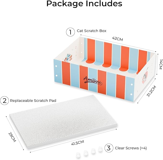 Cardboard Cat Scratcher Box & Bed – Heavy Duty Cat Scratch Pad for Indoor Cats, White Wood-Pulp Cat Scratching Board with Durable Cardboard cat Box, Low-Mess Cat Lounge House (Scratcher Box)