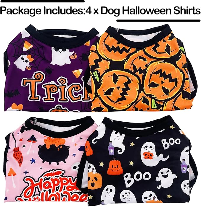 PET SHOW 4 Pack Halloween Dog Shirts for Medium Large Dogs Ghost Pumpkin Tank Top Tee Black Orange T-Shirts Pets Holiday Party Sleeveless Vest Dog Clothes Boys Girls(XX-Large)