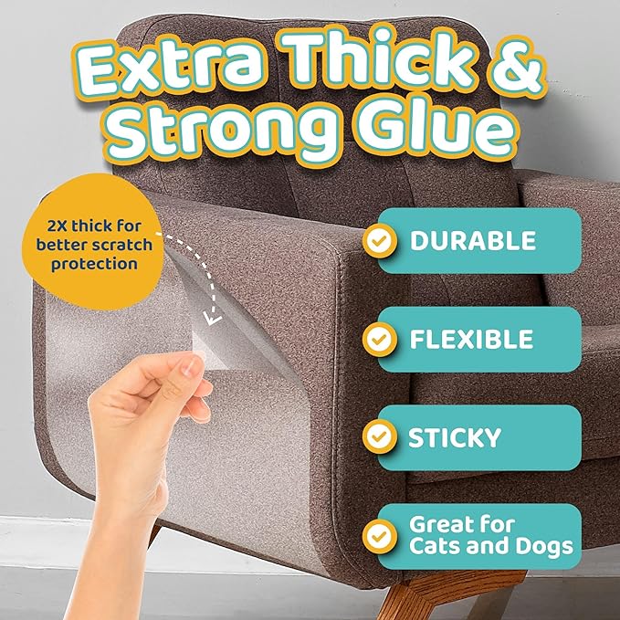 Mimi&Bubu [New Glue Extra-Thick BPA-free] Anti Scratch Furniture Protector(160" x 13"), Single-Sided Sticky Couch Protector for Cats and Dogs, Couch Corner Guard from Claws, Cat Scratch Deterrent Tape