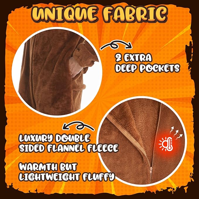HSCTEK Fuzzy Teddy Fleece Adult Onesies Pajamas - Teen Long Sleeve Zip Up Hooded Blanket Sleep - One Piece Costume